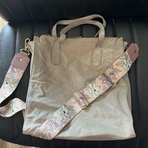 Erin Condren Silver Metallic Suede Crossbody Tote w/ EXTRA strap!